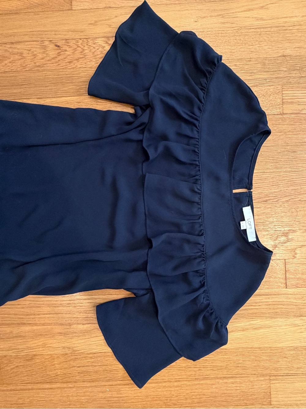 LOFT Navy Ruffle Top - Picture 2 of 3